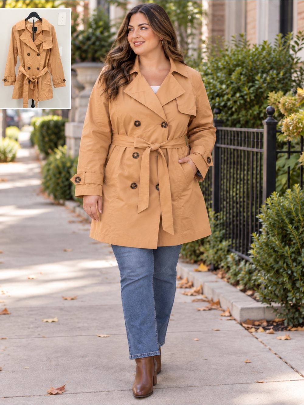 Lane Bryant Double-Breasted Trench Coat Preppy Quiet Luxury Neutral
